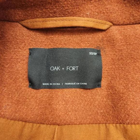 Oak + Fort Wool Blend Rust Colored Hidden Button Closure Coat Women's Size XS - Picture 2 of 8